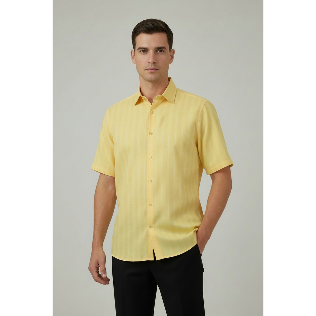 Men Short Sleeve Sport Shirt BASSIRI Light Weight Soft Microfiber 48201 Yellow