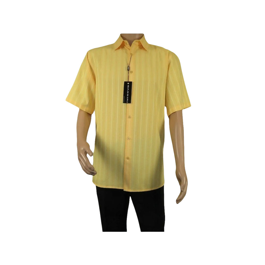 Men Short Sleeve Sport Shirt BASSIRI Light Weight Soft Microfiber 48201 Yellow - J.Valintin Men's Wear Legend - 99221