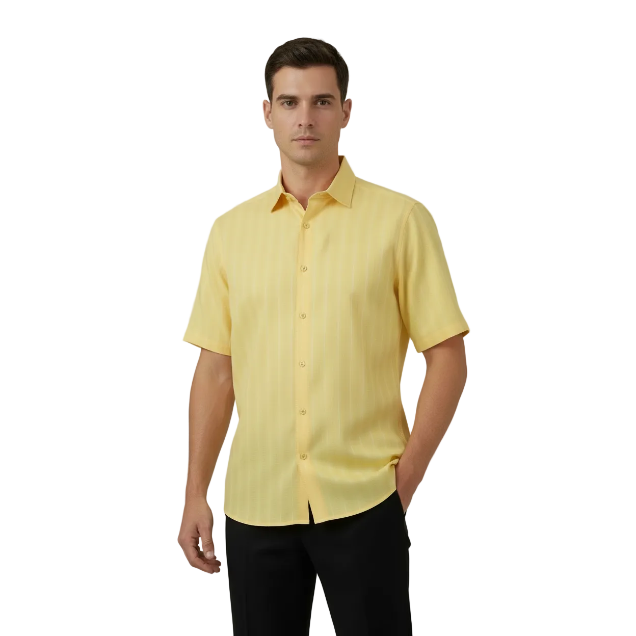 Men Short Sleeve Sport Shirt BASSIRI Light Weight Soft Microfiber 48201 Yellow