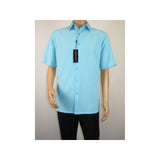 Men Short Sleeve Sport Shirt by BASSIRI Light Weight Soft Microfiber 61981 Teal - J.Valintin Men's Wear Legend - 99185