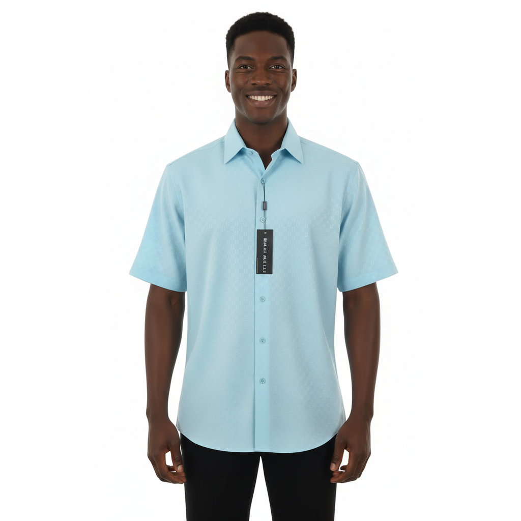 Men Short Sleeve Sport Shirt by BASSIRI Light Weight Soft Microfiber 61981 Teal