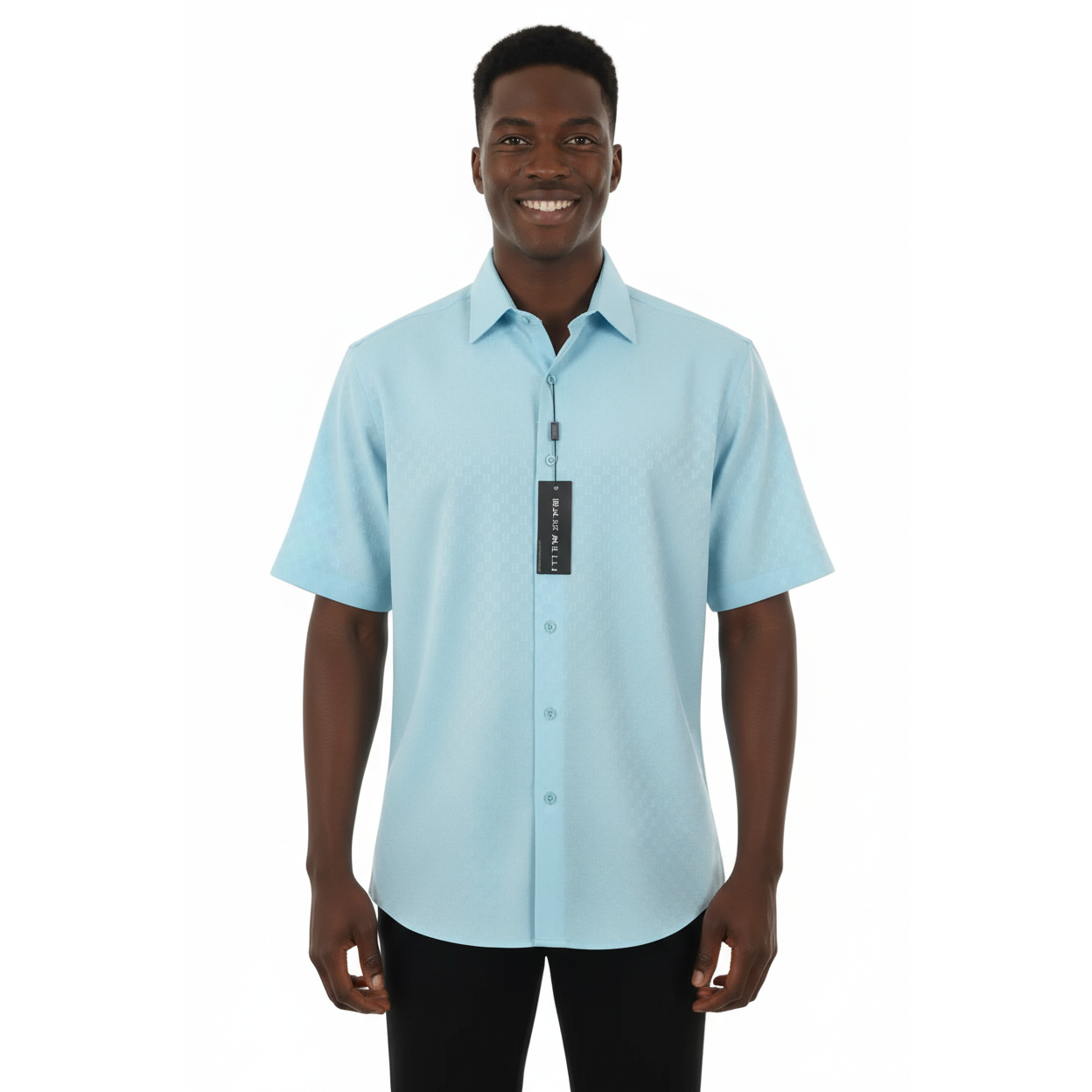 Men Short Sleeve Sport Shirt by BASSIRI Light Weight Soft Microfiber 61981 Teal