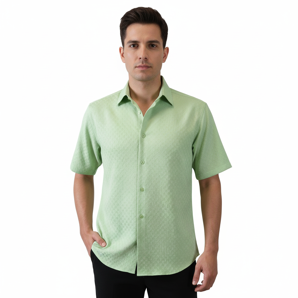 Men Short Sleeve Sport Shirt by BASSIRI Light Weight Soft Microfiber 61991 Green