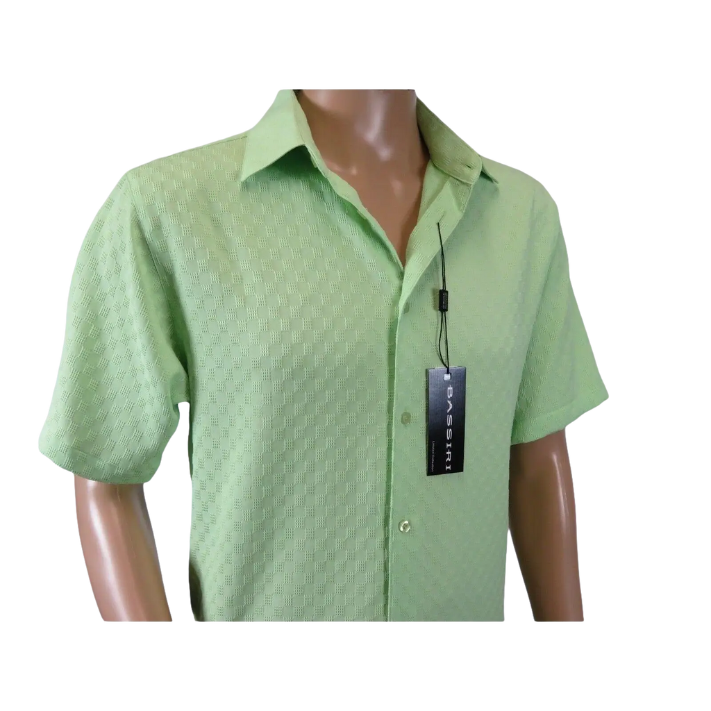 Men Short Sleeve Sport Shirt by BASSIRI Light Weight Soft Microfiber 61991 Green - J.Valintin Men's Wear Legend - 99179
