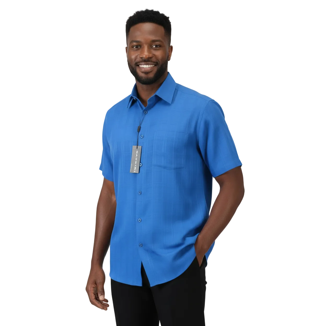 Men Short Sleeves Sport Shirt by BASSIRI Light Weight Soft Microfiber 60071 Blue