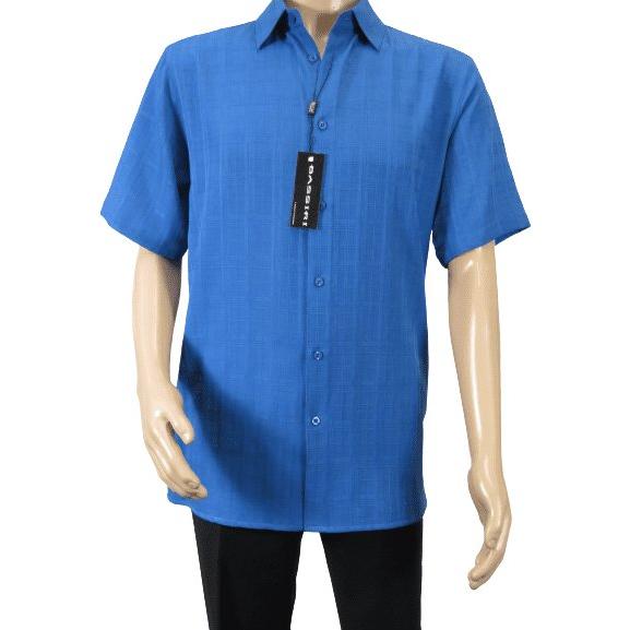 Men Short Sleeves Sport Shirt by BASSIRI Light Weight Soft Microfiber 60071 Blue - J.Valintin Men's Wear Legend - 99227