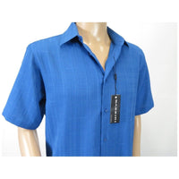 Men Short Sleeves Sport Shirt by BASSIRI Light Weight Soft Microfiber 60071 Blue - J.Valintin Men's Wear Legend - 99227