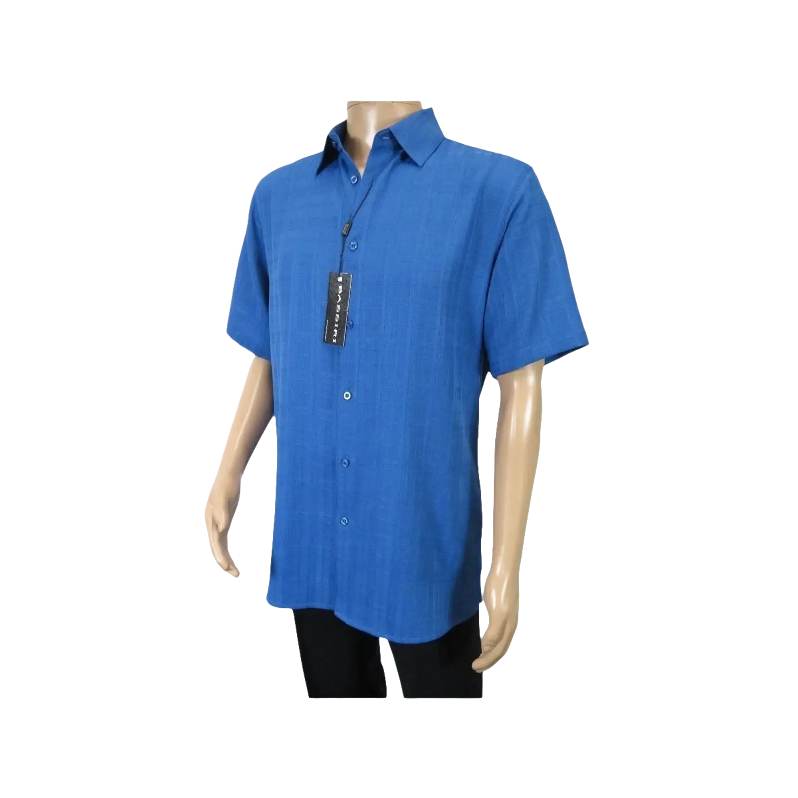 Men Short Sleeves Sport Shirt by BASSIRI Light Weight Soft Microfiber 60071 Blue - J.Valintin Men's Wear Legend - 99227