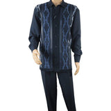 Men Silversilk 2pc Fancy walking leisure suit Italian woven knits 4407 Navy Blue - J.Valintin Men's Wear Legend - 98040