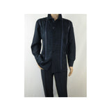 Men Silversilk 2pc Fancy walking leisure suit Italian woven knits 4411 Navy Blue - J.Valintin Men's Wear Legend - 98022