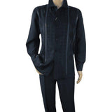 Men Silversilk 2pc Fancy walking leisure suit Italian woven knits 4411 Navy Blue - J.Valintin Men's Wear Legend - 98022