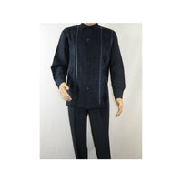 Men Silversilk 2pc Fancy walking leisure suit Italian woven knits 4411 Navy Blue - J.Valintin Men's Wear Legend - 98022