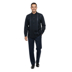 Men Silversilk 2pc Fancy walking leisure suit Italian woven knits 4411 Navy Blue
