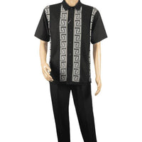 Men Silversilk 2pc walking leisure Matching Suit Italian woven knits 51011 Black - J.Valintin Men's Wear Legend - 100075