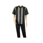 Men Silversilk 2pc walking leisure Matching Suit Italian woven knits 51011 Black - J.Valintin Men's Wear Legend - 100075