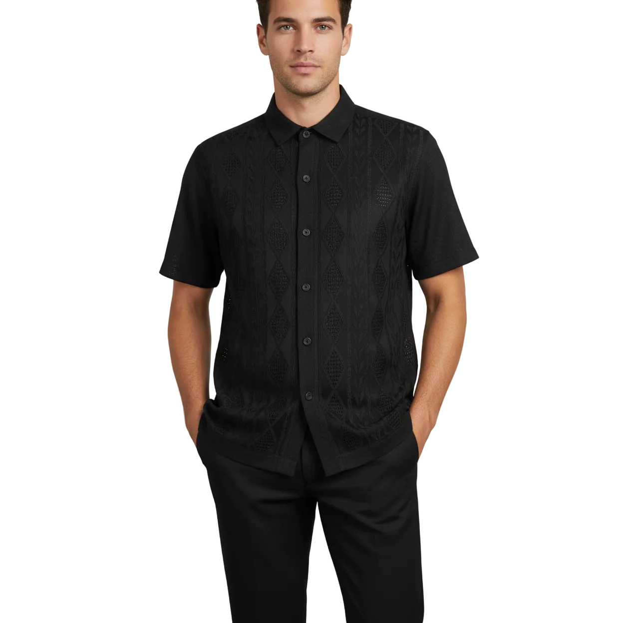 Men Silversilk 2pc walking leisure Matching Suit Italian woven knits 51016 Black