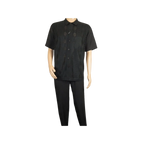 Men Silversilk 2pc walking leisure Matching Suit Italian woven knits 51016 Black - J.Valintin Men's Wear Legend - 100087