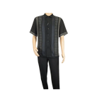 Men Silversilk 2pc walking leisure Matching Suit Italian woven knits 51017 Black - J.Valintin Men's Wear Legend - 100111