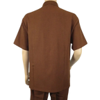 Men Silversilk 2pc Walking Leisure Matching Suit Italian Woven Knits 71003 Brown - J.Valintin Men's Wear Legend - 71003 - Brown - M