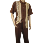 Men Silversilk 2pc Walking Leisure Matching Suit Italian Woven Knits 71003 Brown - J.Valintin Men's Wear Legend - 71003 - Brown - M