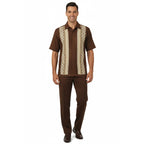 Men Silversilk 2pc Walking Leisure Matching Suit Italian Woven Knits 71003 Brown - J.Valintin Men's Wear Legend - 71003 - Brown - M