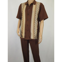 Men Silversilk 2pc Walking Leisure Matching Suit Italian Woven Knits 71003 Brown - J.Valintin Men's Wear Legend - 71003 - Brown - M