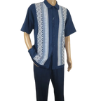 Men Silversilk 2pc Walking Leisure Matching Suit Italian Woven Knits 71003 Navy - J.Valintin Men's Wear Legend - 71003 - Navy - M