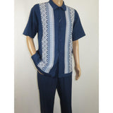 Men Silversilk 2pc Walking Leisure Matching Suit Italian Woven Knits 71003 Navy - J.Valintin Men's Wear Legend - 71003 - Navy - M