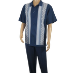 Men Silversilk 2pc Walking Leisure Matching Suit Italian Woven Knits 71003 Navy - J.Valintin Men's Wear Legend - 71003 - Navy - M
