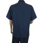 Men Silversilk 2pc Walking Leisure Matching Suit Italian Woven Knits 71003 Navy - J.Valintin Men's Wear Legend - 71003 - Navy - M