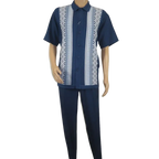 Men Silversilk 2pc Walking Leisure Matching Suit Italian Woven Knits 71003 Navy - J.Valintin Men's Wear Legend - 71003 - Navy - M