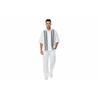 Men Silversilk 2pc Walking Leisure Matching Suit Italian Woven Knits 71003 White