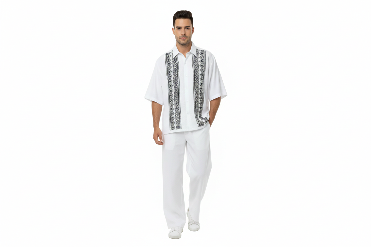 Men Silversilk 2pc Walking Leisure Matching Suit Italian Woven Knits 71003 White