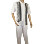Men Silversilk 2pc Walking Leisure Matching Suit Italian Woven Knits 71003 White - J.Valintin Men's Wear Legend - 71003 - White - M