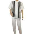 Men Silversilk 2pc Walking Leisure Matching Suit Italian Woven Knits 71003 White - J.Valintin Men's Wear Legend - 71003 - White - M