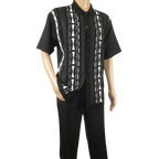 Men Silversilk 2pc Walking Leisure Matching Suit Italian Woven Knits 71032 Black - J.Valintin Men's Wear Legend - 71032 - Black - M