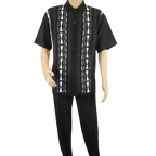 Men Silversilk 2pc Walking Leisure Matching Suit Italian Woven Knits 71032 Black - J.Valintin Men's Wear Legend - 71032 - Black - M