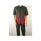 Men Silversilk 2pc walking leisure suit Italian woven knits 3115 Green Red - J.Valintin Men's Wear Legend - 95681