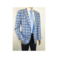 Men Sport Coat by Berlusconi Turkey Italian Wool Super 180's #671 - 07 Blue Plaid - J.Valintin Men's Wear Legend - 98958