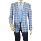 Men Sport Coat by Berlusconi Turkey Italian Wool Super 180's #671 - 07 Blue Plaid - J.Valintin Men's Wear Legend - 98958