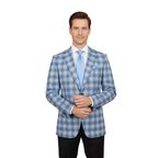 Men Sport Coat by Berlusconi Turkey Italian Wool Super 180's #671-07 Blue Plaid