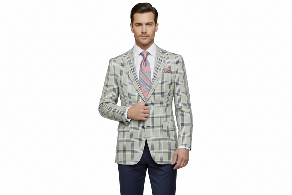 Men Sport Coat by Berlusconi Turkey Italian Wool Super 180's #671-13 Gray Blue