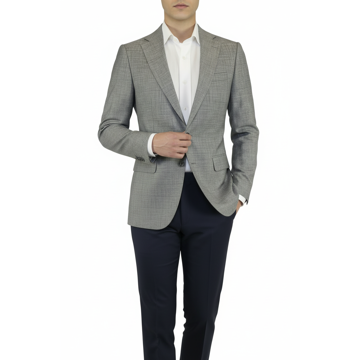Men Sport Coat by Berlusconi Turkey Soft European Plaid #AT77 02 Gray Linen