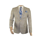 Men Sport Coat by Berlusconi Turkey Soft European Plaid #MK80 04 Beige Blue - J.Valintin Men's Wear Legend - 98976