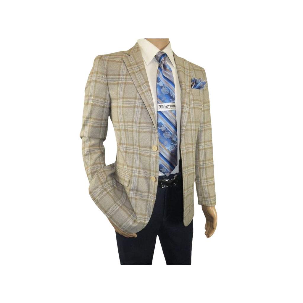 Men Sport Coat by Berlusconi Turkey Soft European Plaid #MK80 04 Beige Blue - J.Valintin Men's Wear Legend - 98976