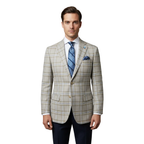 Men Sport Coat by Berlusconi Turkey Soft European Plaid #MK80 04 Beige Blue