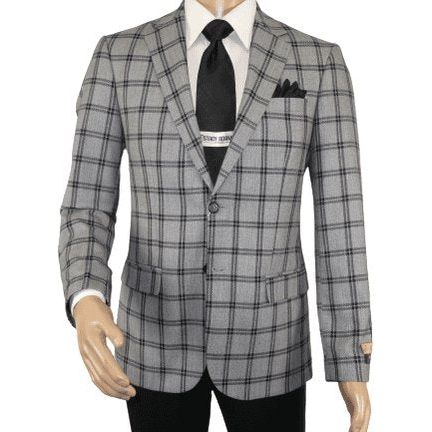 Men Sport Coat by Berlusconi Turkey Soft European Plaid #MK80 06 Black Gray - J.Valintin Men's Wear Legend - 98970