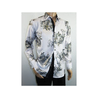 Men Sports Shirt by DE - NIKO Long Sleeves Fashion Print Soft Modal 2007020 White - J.Valintin Men's Wear Legend - 99413