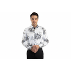 Men Sports Shirt by DE-NIKO Long Sleeves Fashion Print Soft Modal 2007020 White