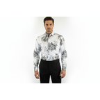 Men Sports Shirt by DE-NIKO Long Sleeves Fashion Print Soft Modal 2007020 White